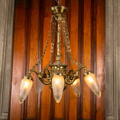 #45324 - Salvaged&nbsp;Antique&nbsp;Brass&nbsp;5&nbsp;Light&nbsp;Chandelier&nbsp;image