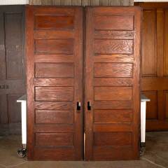 #49510 - 61x83&nbsp;Antique&nbsp;6&nbsp;Panel&nbsp;Oak&nbsp;Pocket&nbsp;Doors&nbsp;image