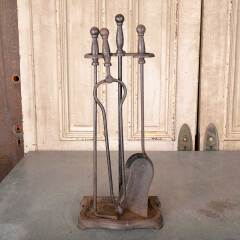 #49629 - Antique&nbsp;Cast&nbsp;Iron&nbsp;Fireplace&nbsp;Tool&nbsp;Set&nbsp;&&nbsp;Stand&nbsp;image