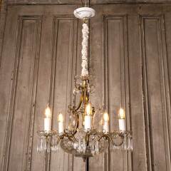 #51091 - Salvaged&nbsp;5&nbsp;Light&nbsp;Chandelier&nbsp;w/&nbsp;Glass&nbsp;Prisms&nbsp;image