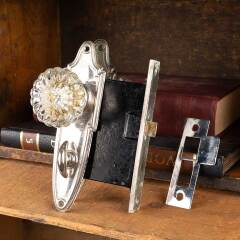 #51127 - Antique&nbsp;Glass&nbsp;Bathroom&nbsp;Door&nbsp;Hardware&nbsp;Set&nbsp;image