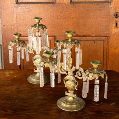 #53795 - Antique&nbsp;Brass&nbsp;Candelabras&nbsp;with&nbsp;Glass&nbsp;Prisms&nbsp;image
