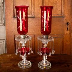 #53796 - Cranberry&nbsp;Glass&nbsp;Hurricane&nbsp;Candle&nbsp;Holders&nbsp;image