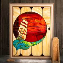 #54345 - 32x40&nbsp;Vintage&nbsp;Nautical&nbsp;Stained&nbsp;Glass&nbsp;Window&nbsp;image