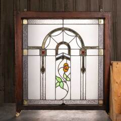 #54439 - 30x34&nbsp;Antique&nbsp;Floral&nbsp;Stained&nbsp;Glass&nbsp;Window&nbsp;image