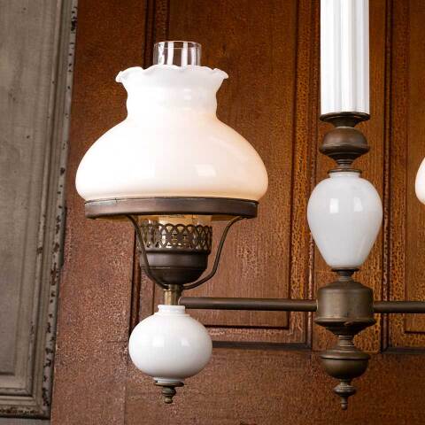 #11363 Antique Brass & Milk Glass Oil Lamp Light image 3