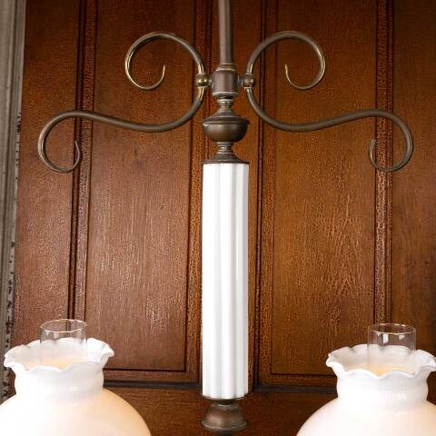 #11363 Antique Brass & Milk Glass Oil Lamp Light image 4