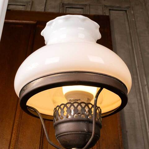 #11363 Antique Brass & Milk Glass Oil Lamp Light image 6