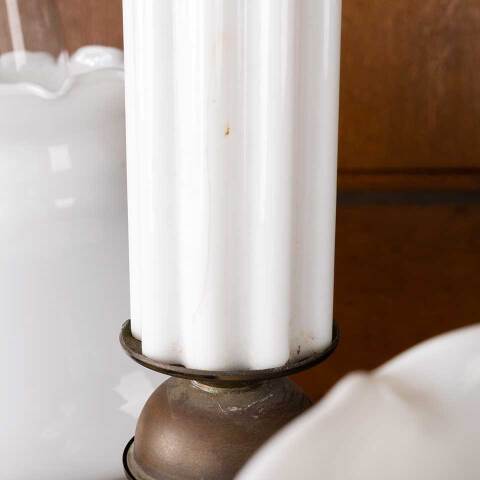 #11363 Antique Brass & Milk Glass Oil Lamp Light image 7