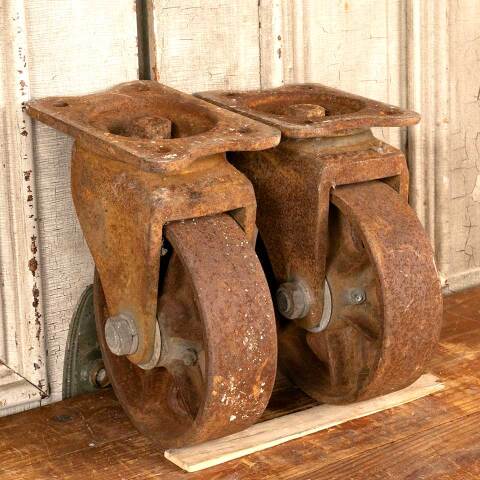 #12715 Antique Cast Iron Factory Cart Caster Wheels image 3
