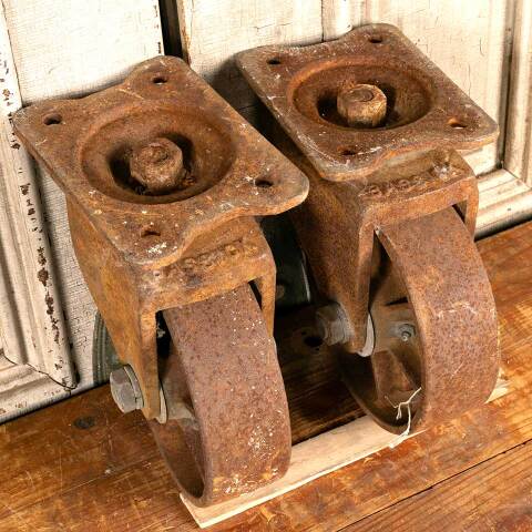 #12715 Antique Cast Iron Factory Cart Caster Wheels image 4
