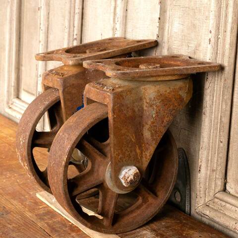 #12715 Antique Cast Iron Factory Cart Caster Wheels image 5