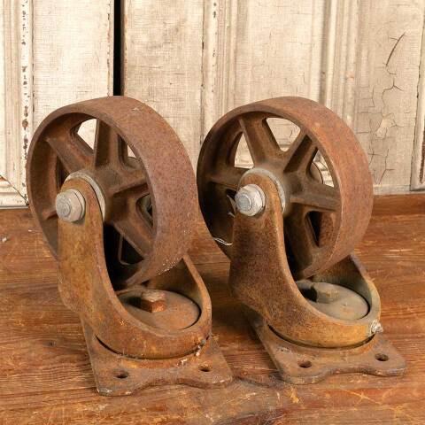 #12715 Antique Cast Iron Factory Cart Caster Wheels image 7