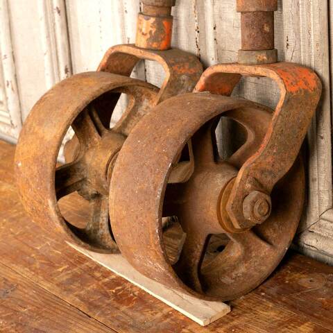 #12716 Antique Cast Iron Factory Cart Caster Wheels image 3