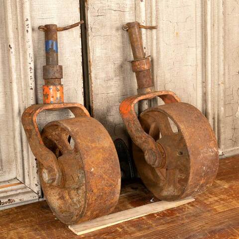 #12716 Antique Cast Iron Factory Cart Caster Wheels image 7