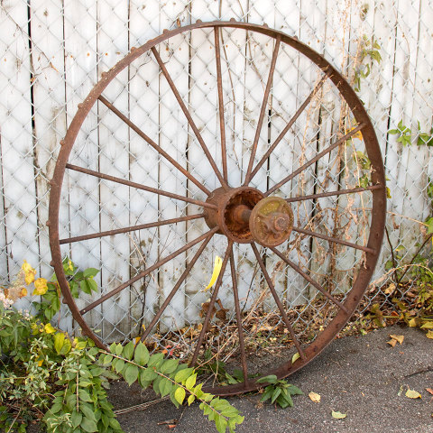 #13020 Large Antique Metal Tractor Wheel image 8