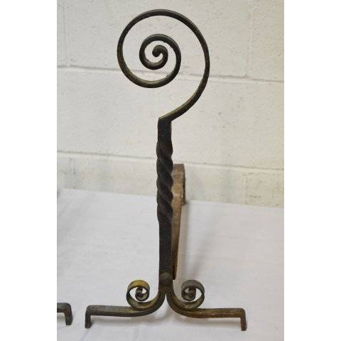 #20365 Antique Wrought Iron Fireplace Andirons image 2