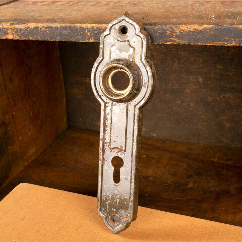 #21516 Pressed Metal Art Deco Doorknob Backplate image 3