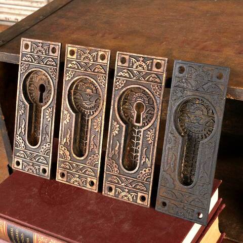 #33714 Antique Eastlake Pocket Door Hardware Pulls image 2