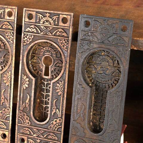 #33714 Antique Eastlake Pocket Door Hardware Pulls image 4