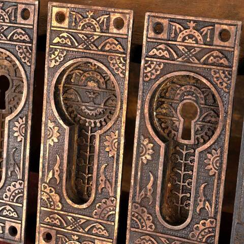 #33714 Antique Eastlake Pocket Door Hardware Pulls image 5