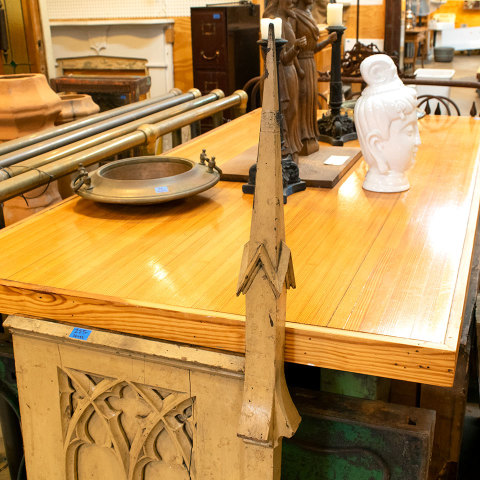 #38492 Salvaged Painted Oak Carved Gothic Panel image 2