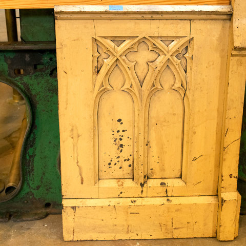 #38492 Salvaged Painted Oak Carved Gothic Panel image 4