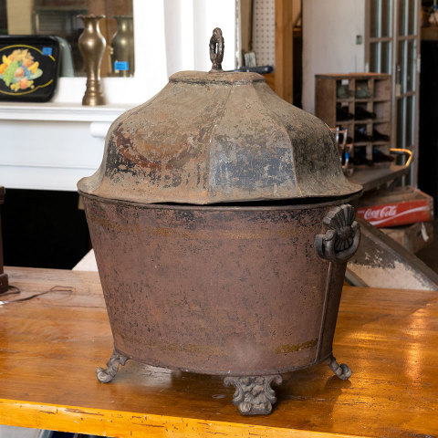 #39693 Antique Footed Coal Bucket with Lid image 2