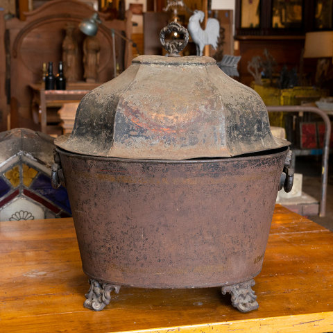 #39693 Antique Footed Coal Bucket with Lid image 3