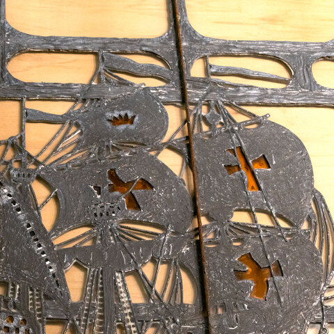 #40668 Antique Leaded Glass Solder Sculpture Panels image 4