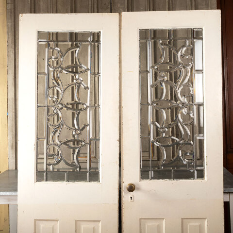 #42505 52x80 Salvaged Antique Ornate Leaded Glass Doors image 2