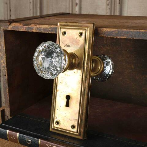 #42749 Antique Brass & Glass Door Hardware Set image 3