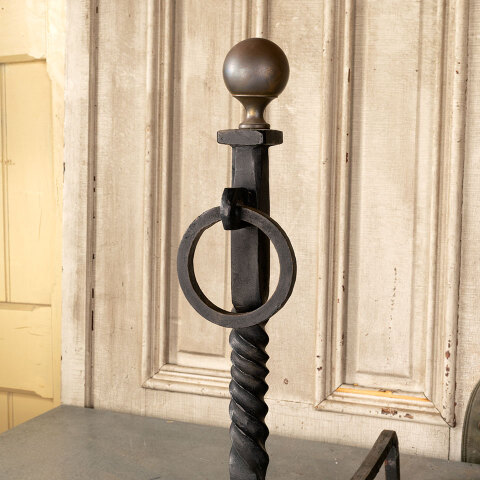 #42809 Antique Wrought Iron Fireplace Andirons image 3