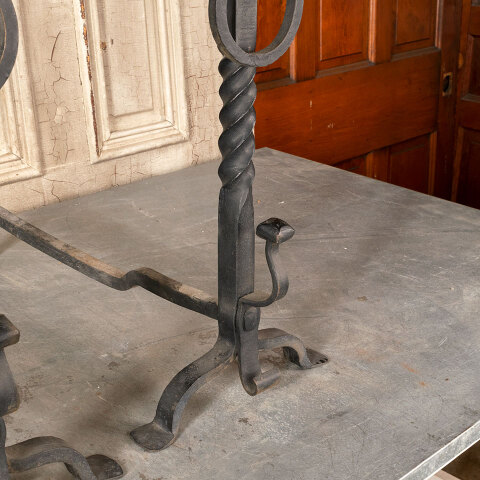 #42809 Antique Wrought Iron Fireplace Andirons image 4