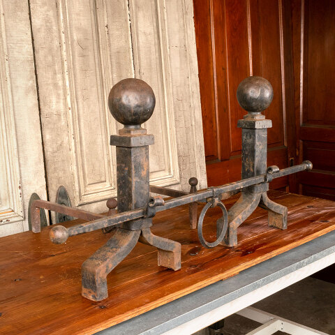 #42889 Antique Cannonball Fireplace Andirons image 2