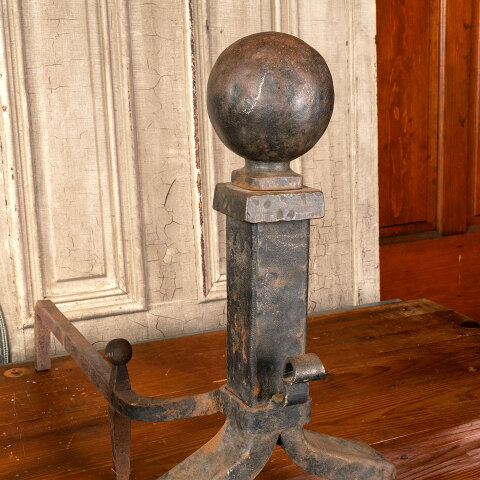 #42889 Antique Cannonball Fireplace Andirons image 6
