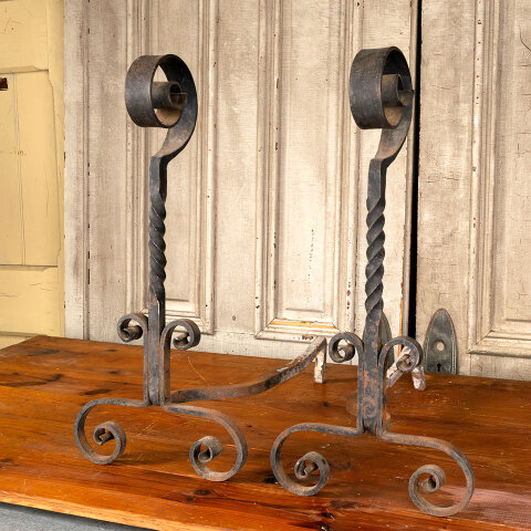 #42890 Antique Wrought Iron Fireplace Andirons image 3