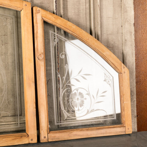 #43665 Antique 3-Piece Etched Glass Arched Transom image 7