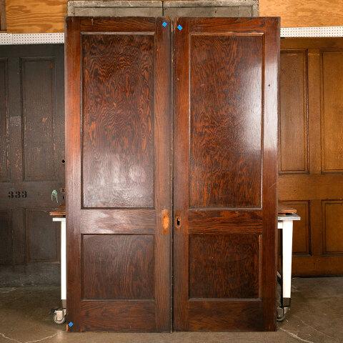 #44091 61x90 Antique 2 Panel Oak Pocket Doors image 5