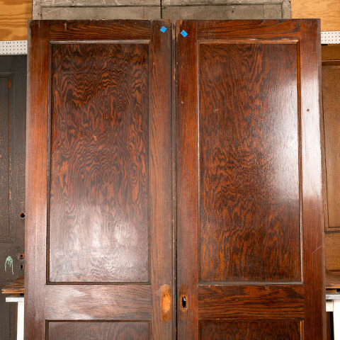 #44091 61x90 Antique 2 Panel Oak Pocket Doors image 6