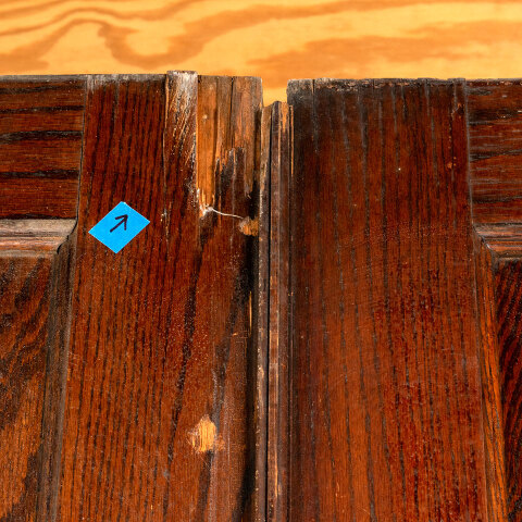 #44091 61x90 Antique 2 Panel Oak Pocket Doors image 4