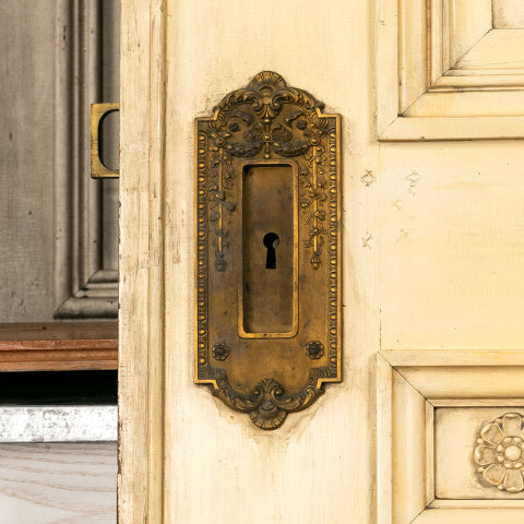 #44389 36x84 Ornate Antique Pocket Door with Mirror image 5