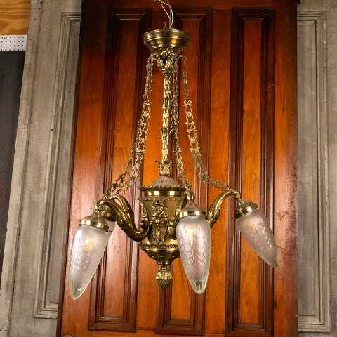 #45324 Salvaged Antique Brass 5 Light Chandelier image 2