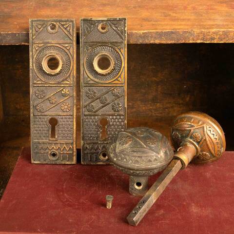 #45358 Antique F C Linde Doorknob Set image 6