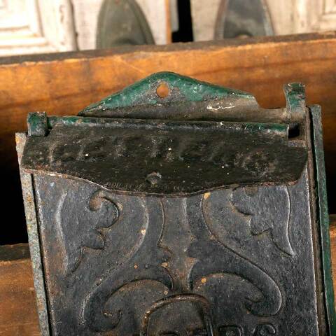 #45727 Antique Cast Iron Mailbox w/ PAPERS Holder image 5