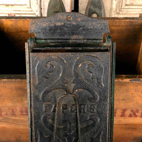 #45727 Antique Cast Iron Mailbox w/ PAPERS Holder image 6