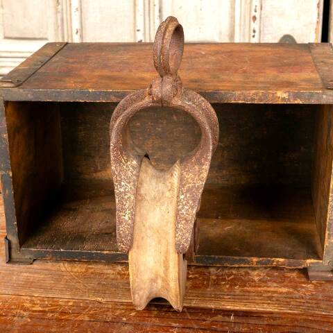 #45748 Antique Cast Iron & Wood Barn Pulley image 3