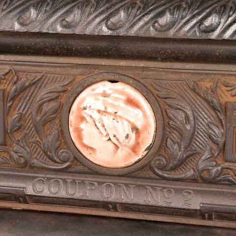 #45973 Antique Cast Iron Parlor Stove w/ Tile Cameo image 3