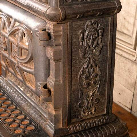 #45973 Antique Cast Iron Parlor Stove w/ Tile Cameo image 5