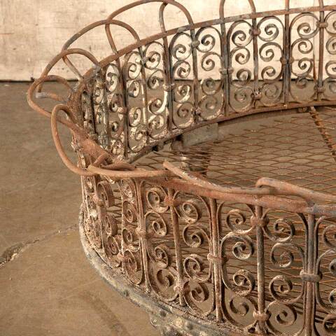 #45974 Antique Footed Wrought Iron Oval Basket image 2